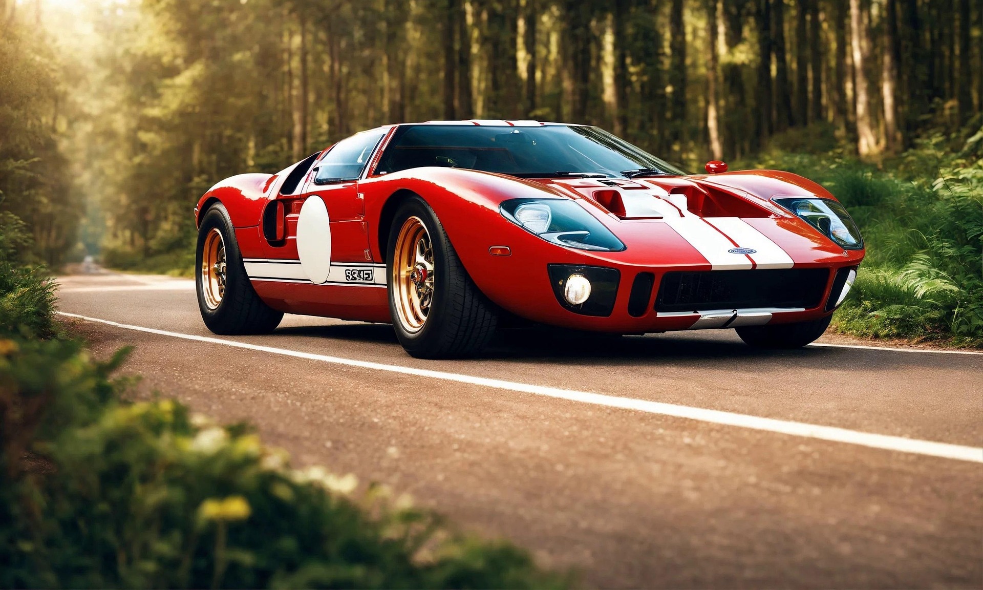 Classic Red Ford GT40 in Forest